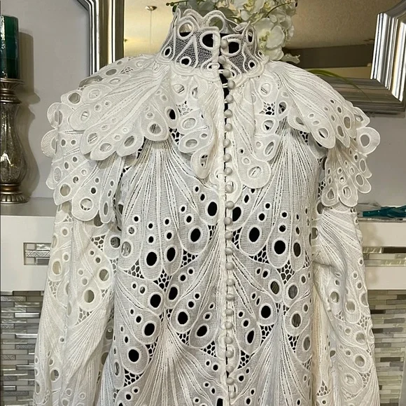 Lace glassy bubble linen wedding ivory gown size XL - Picture 6 of 12